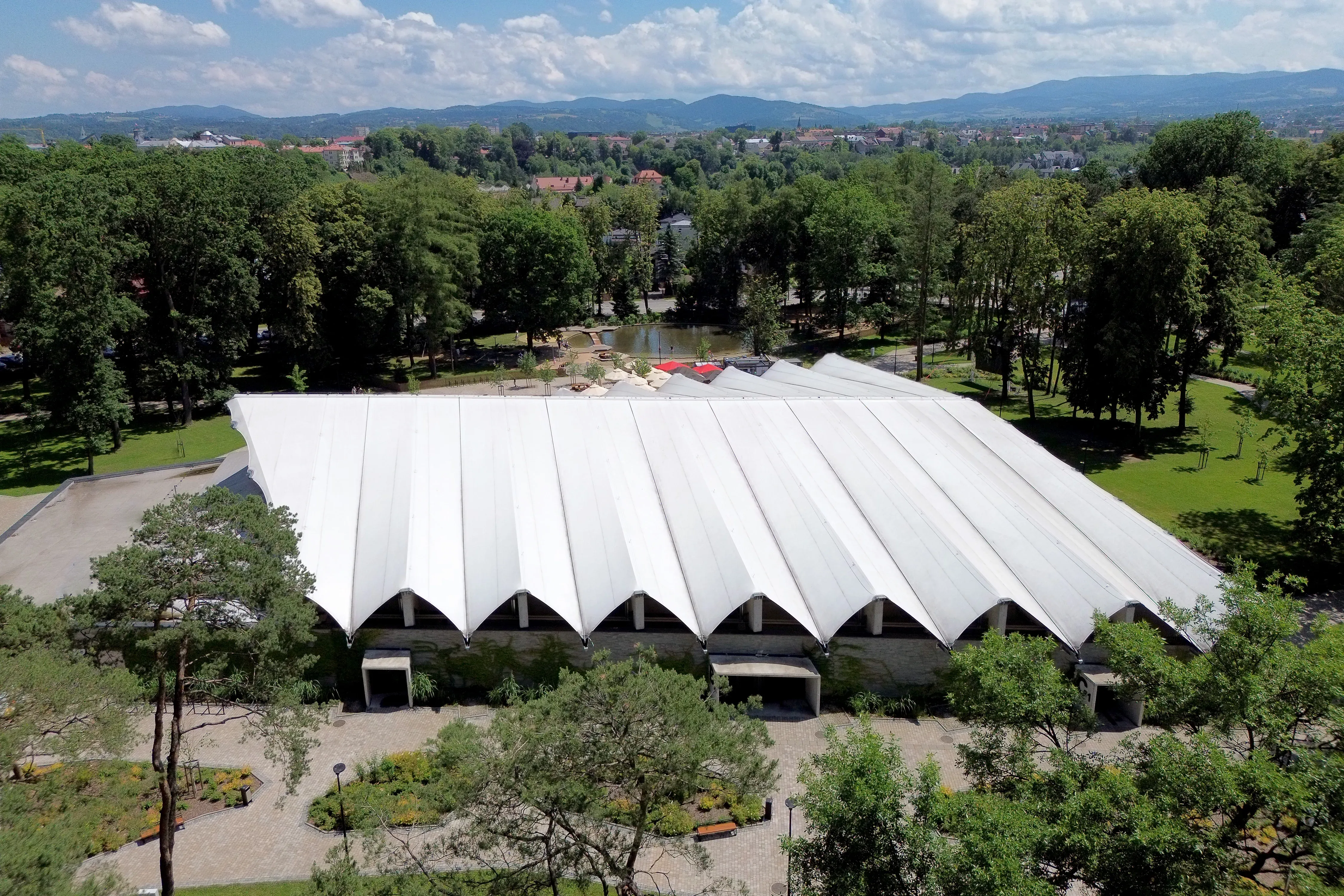 Zadaszenie membranowe w Parku Strzeleckim — PVC — Nowy sącz, Polska