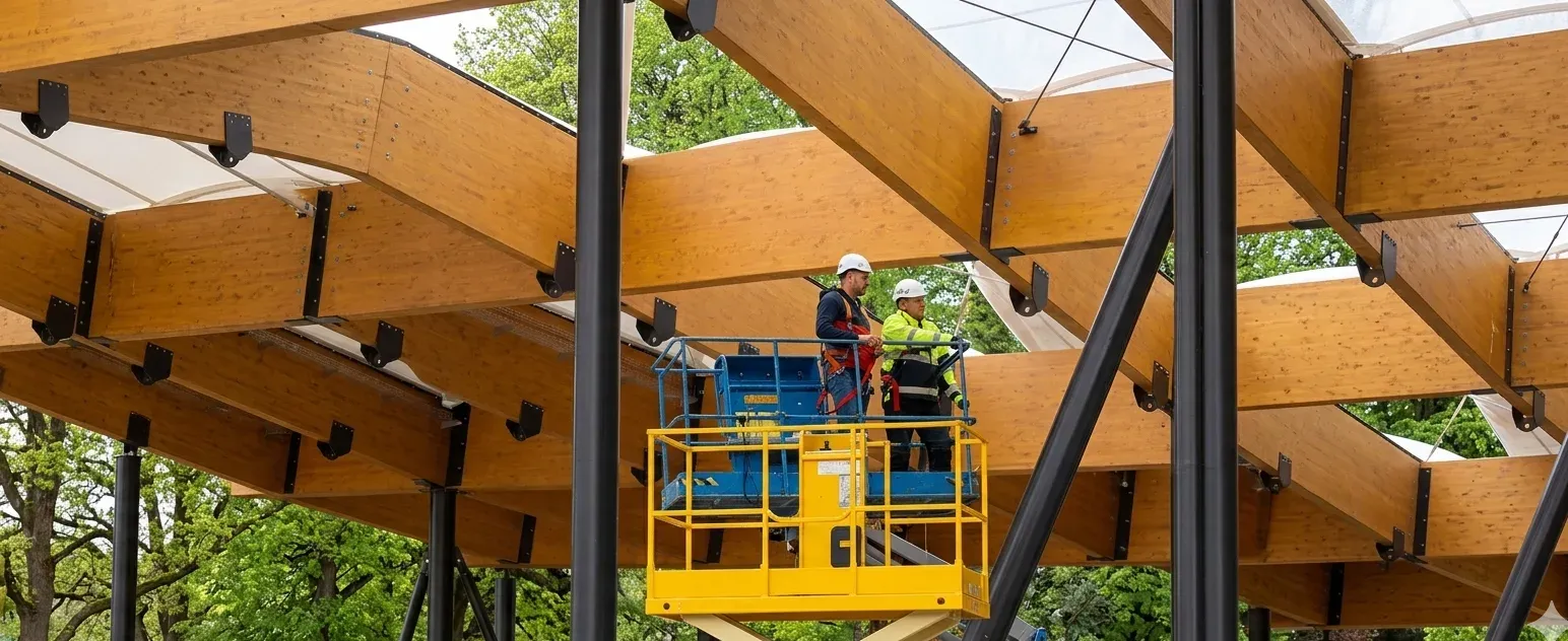 Konstrukcja z drewna klejonego z membraną