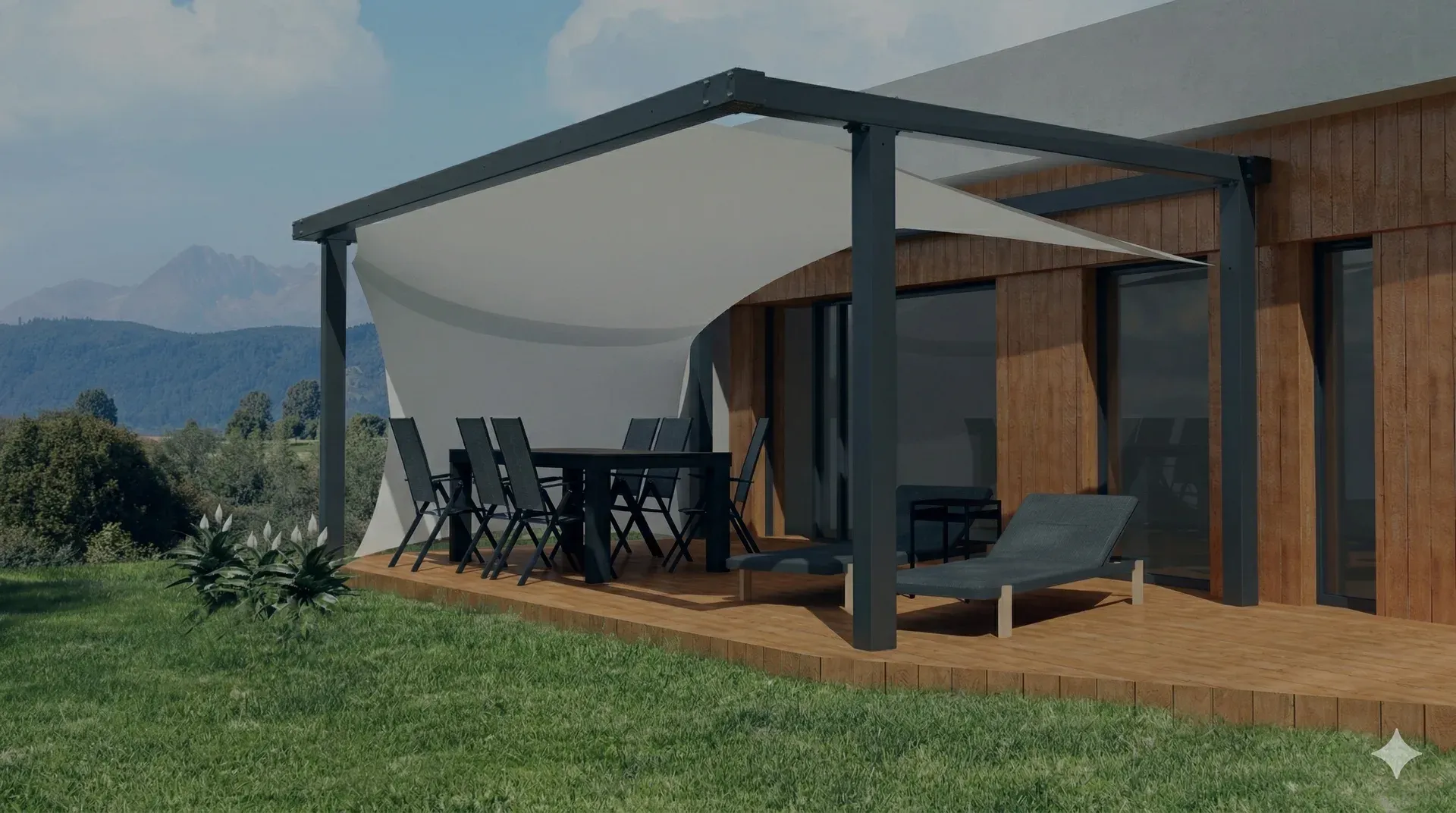 Żagiel przeciwsłoneczny nad tarasem restauracji